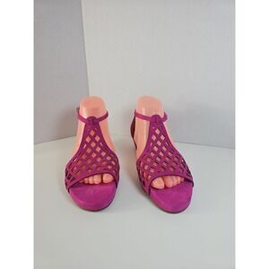 Women's Vaneli Fuchsia Suede Cutout Wedge Sandals Cork Platform Open Toe SZ 8.5
